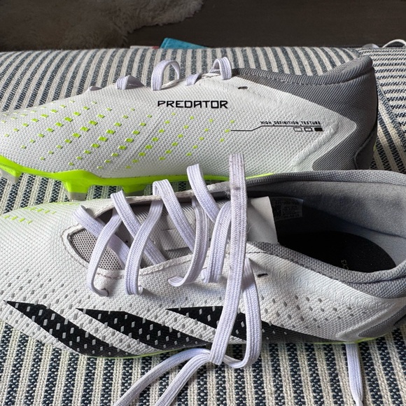 Adidas Predator White and Neon Green Soccer Shoes - Picture 1 of 4